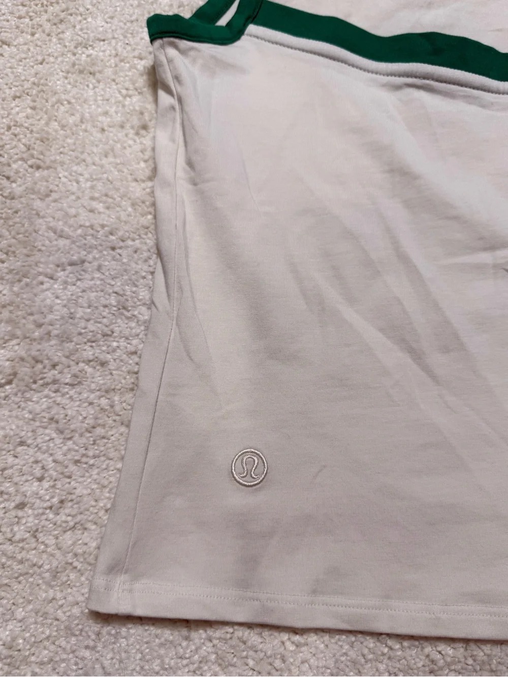 Lululemon Organic Cotton High Neck Ringer Tank Top Light Ivory/Raceway Green